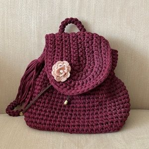 Burgundy Hand Made Backpack Purse